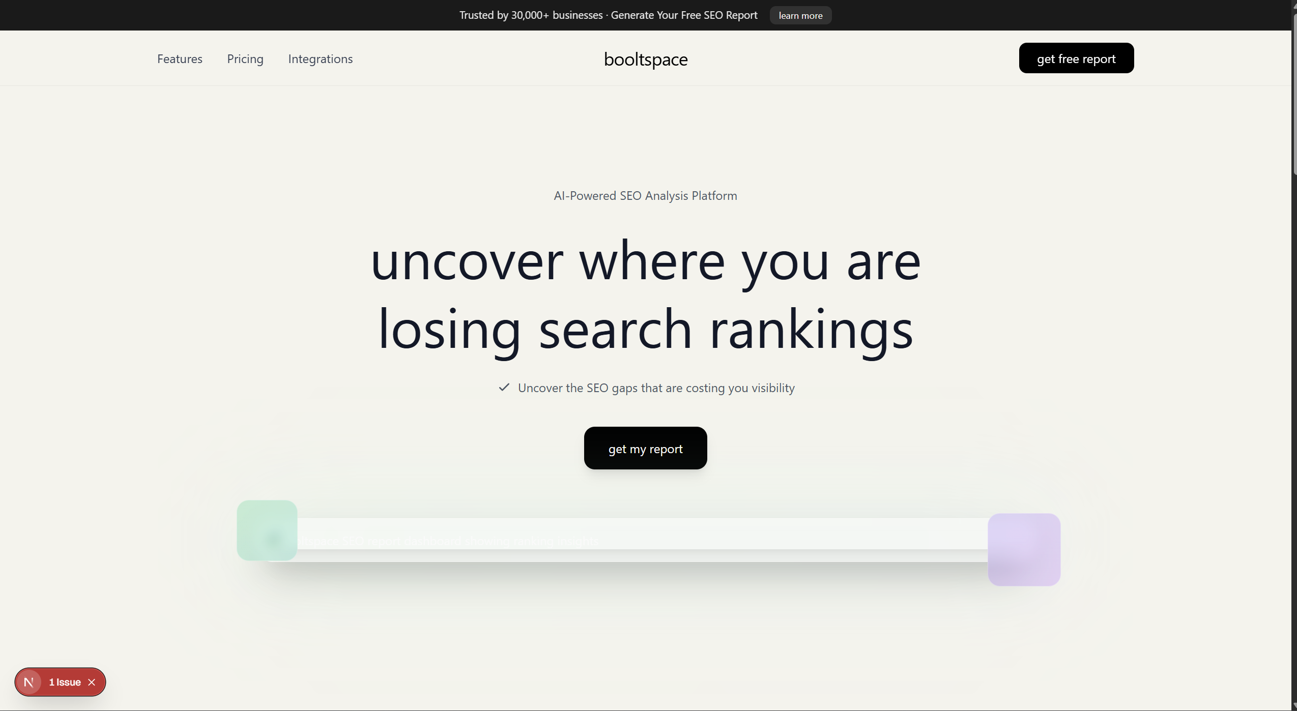 Booltspace SEO report dashboard showing ranking insights